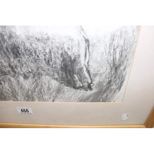 466 - Large monochrome pastel/pencil portrait drawing of a lady in frame, unsigned, approx 103cm x 73cm