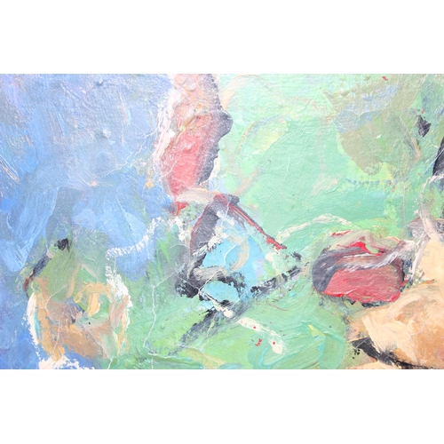 471 - Dragie(?) (XXI): 2 original colourful abstract oil on canvas, signed verso, largest approx 61cm x 61... 