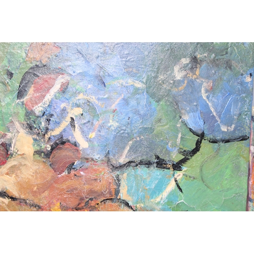 471 - Dragie(?) (XXI): 2 original colourful abstract oil on canvas, signed verso, largest approx 61cm x 61... 