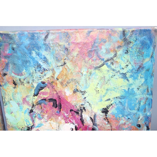 471 - Dragie(?) (XXI): 2 original colourful abstract oil on canvas, signed verso, largest approx 61cm x 61... 