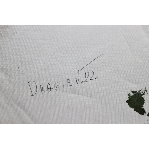 471 - Dragie(?) (XXI): 2 original colourful abstract oil on canvas, signed verso, largest approx 61cm x 61... 