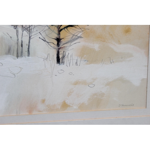 474 - Donald Shannon (Scottish 1930-2008): Original watercolour titled 'Winter Sunset', in glazed frame wi... 