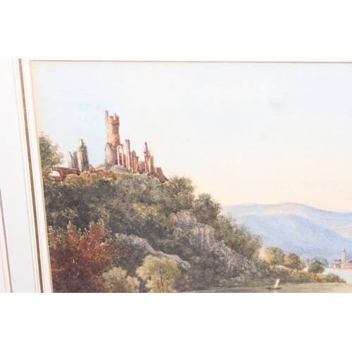 477 - A super quality antique watercolour in gilt frame, titled 'The View of the Rhine', attributed to Joh... 