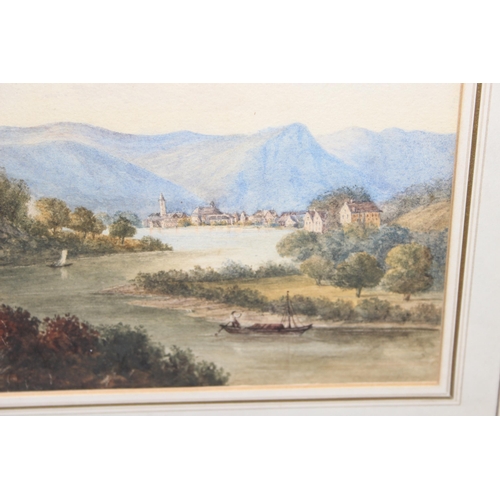 477 - A super quality antique watercolour in gilt frame, titled 'The View of the Rhine', attributed to Joh... 