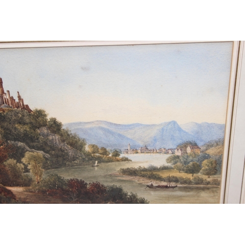 477 - A super quality antique watercolour in gilt frame, titled 'The View of the Rhine', attributed to Joh... 