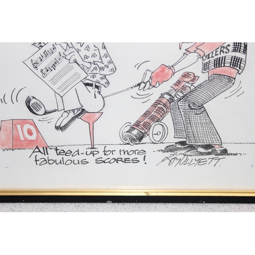 482 - Roy Ullyet OBE, sporting cartoonist (British, 1914-2001): Golf themed original cartoon in glazed fra... 