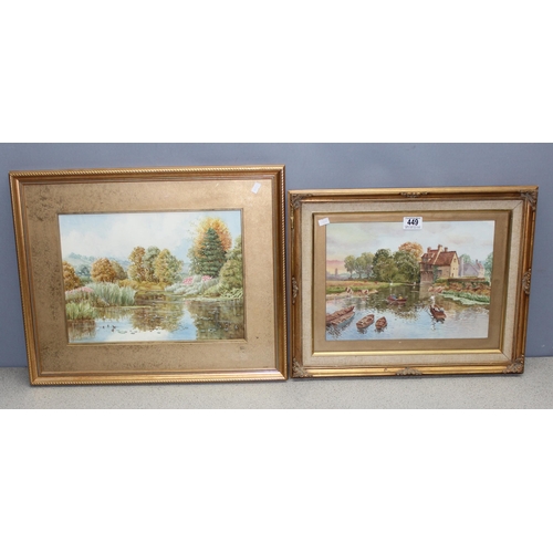 449 - Brian Stone of Wallingford - 2 original watercolours of river scenes in gilt frame, Largest approx 4... 