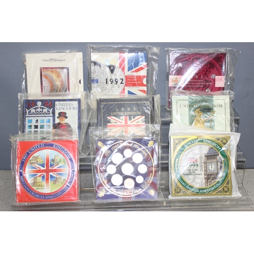 1217 - Great Britain & Northern Ireland Brilliant Uncirculated coinage sets, 9 BU coin sets in folders, 199... 