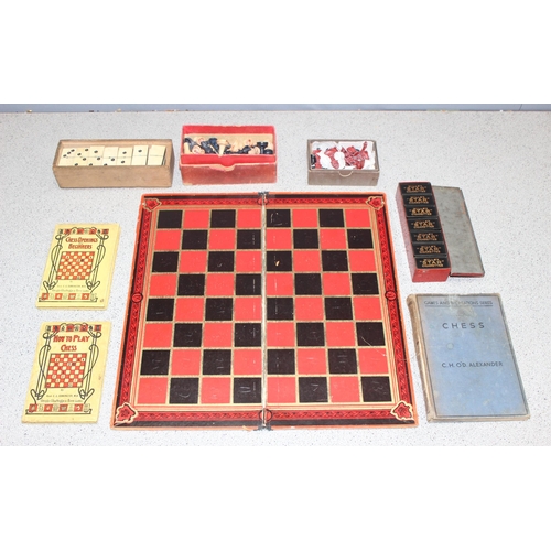 1517 - Qty of vintage game items to incl The Rose Chess painted lead chess pieces in original box, Will's C... 