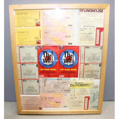 435 - Large qty of concert tickets dating from early 2000's (in 6 frames), to incl The Eagles, The Who, Ma... 