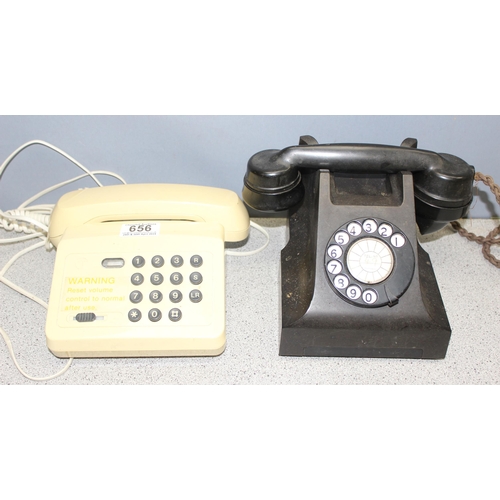 656 - 2 vintage telephones to incl rotary dial, and a barometer