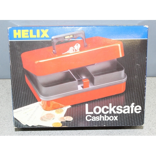 805 - Boxed Helix cash safe box and a Screwfix screwdriver set in case