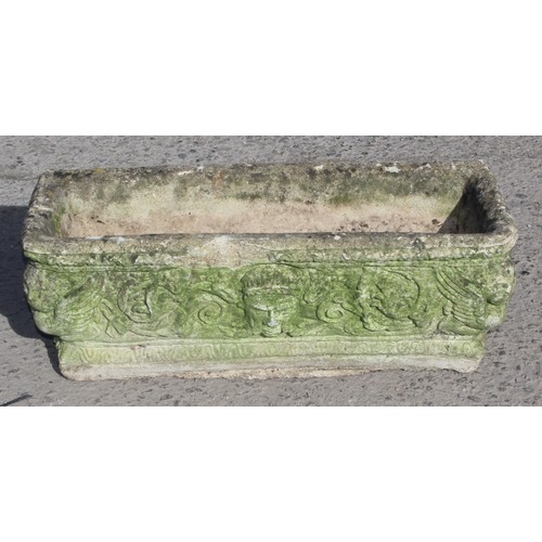 324 - Qty of various stoneware items to include a large weathered concrete garden trough planter, approx 6... 