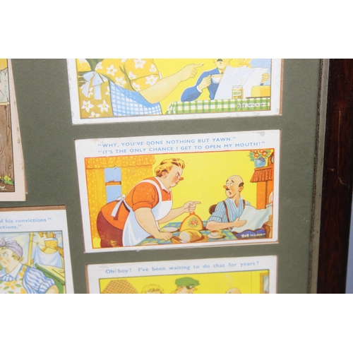 448 - Framed set of vintage couple themed satirical postcards, by Bob Wilkin, approx 55 x 50cm inc frame