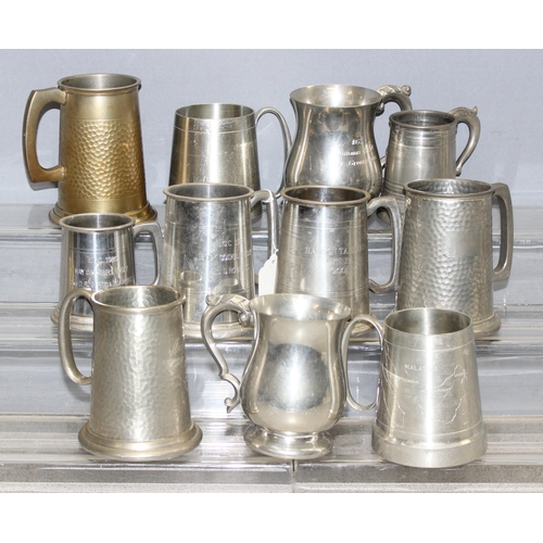 1089 - Qty of assorted pewter tankards, largest approx 13cm tall, approx 3.6kg gross weight