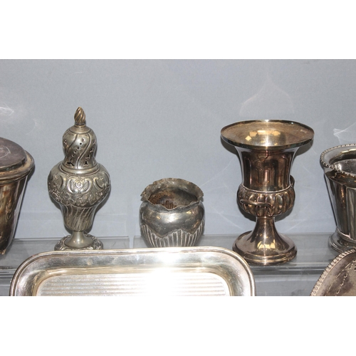 1097 - Qty of antique and later silver plate to include serving trays and vases, approx 6.8kg gross