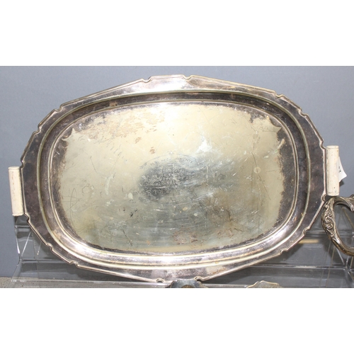 1098 - Qty of antique and later silver plate to include large serving trays, approx 8kg gross