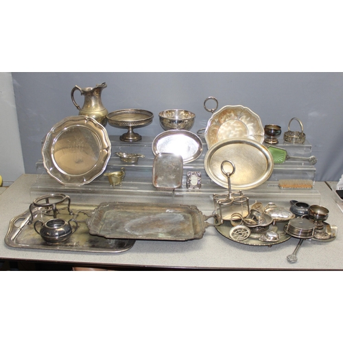 1099 - Qty of antique and later silver plate to include trays and a dressing table set, approx 11.9kg gross