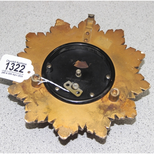 1322 - A mid-century Smiths gilt sunburst wall clock, approx 21cm diam