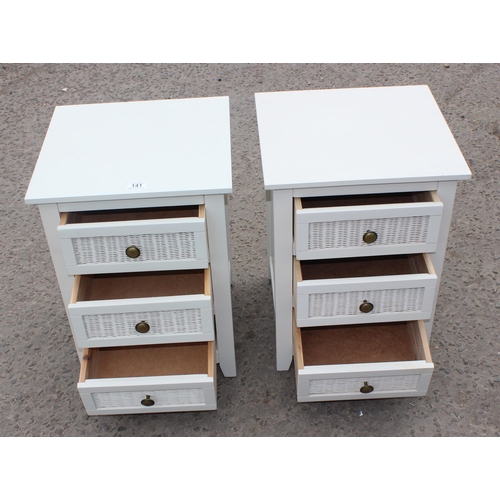 141 - A pair of contemporary white painted bedside cabinets, approx 42cm wide x 39cm deep x 59cm tall