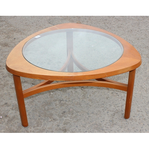 145 - A retro glass topped coffee table, likely by Nathan from the Astro range, approx 76cm wide x 76cm de... 