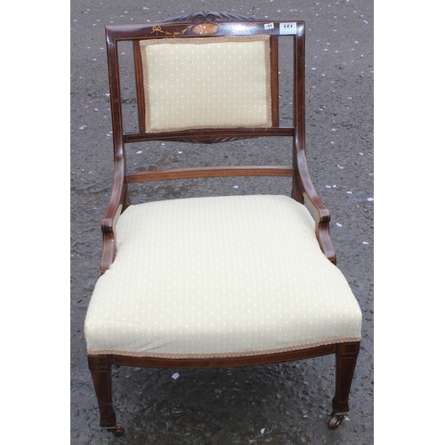 151 - An Edwardian Sheraton Revival nursing chair with cream upholstery, approx 48cm wide x 58cm deep x 74... 