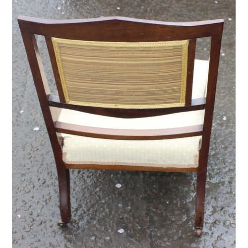 151 - An Edwardian Sheraton Revival nursing chair with cream upholstery, approx 48cm wide x 58cm deep x 74... 