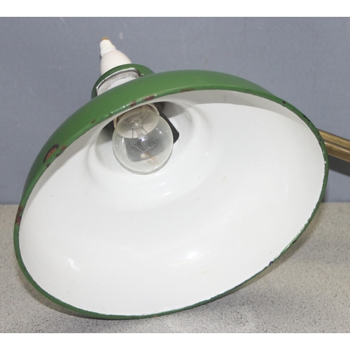 267 - Industrial vintage Anglepoise style lamp (no base) with green enamelled shade, approx 28cm diameter