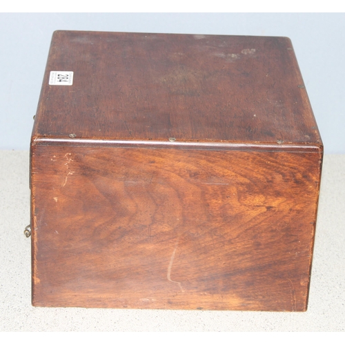 284 - Interesting mahogany table top collectors chest of drawers, the drawer below the top opens all, appr... 