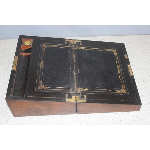 285 - Antique wooden writing slope with tooled leather interior, approx 35 x 25 x 16cm