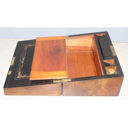 285 - Antique wooden writing slope with tooled leather interior, approx 35 x 25 x 16cm