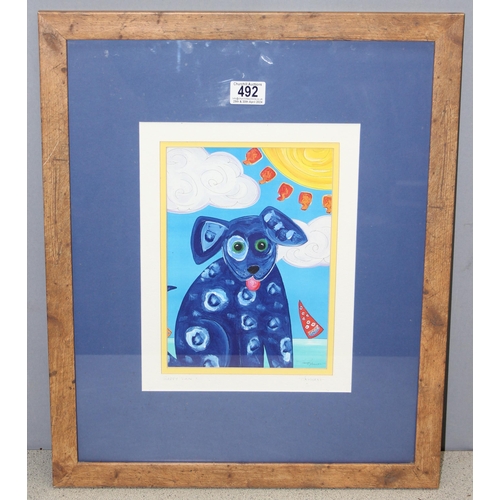 492 - Contemporary framed and mounted colourful print titled “Happy Dog” Key West signed by artist, approx... 