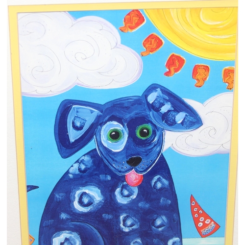 492 - Contemporary framed and mounted colourful print titled “Happy Dog” Key West signed by artist, approx... 