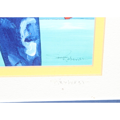 492 - Contemporary framed and mounted colourful print titled “Happy Dog” Key West signed by artist, approx... 