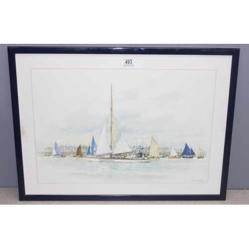 493 - Large framed and signed yachting scene print by 20c French artist Daniel Petro, approx 74cm x 54cm