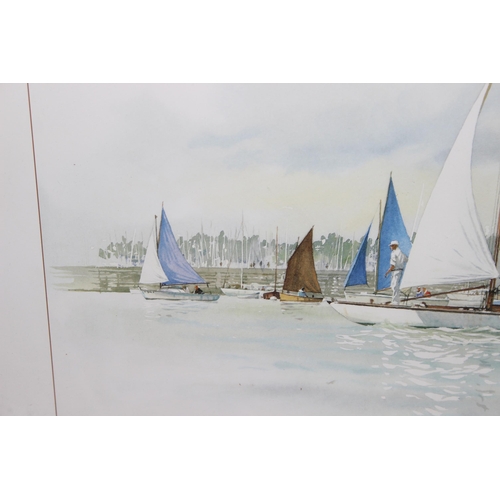 493 - Large framed and signed yachting scene print by 20c French artist Daniel Petro, approx 74cm x 54cm