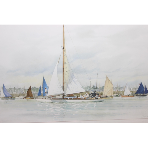 493 - Large framed and signed yachting scene print by 20c French artist Daniel Petro, approx 74cm x 54cm