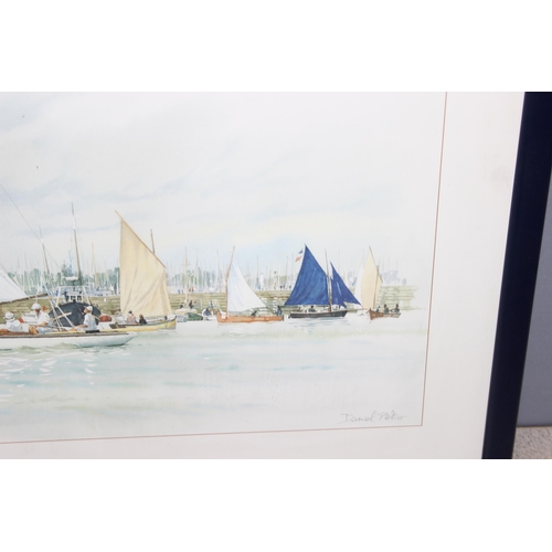 493 - Large framed and signed yachting scene print by 20c French artist Daniel Petro, approx 74cm x 54cm