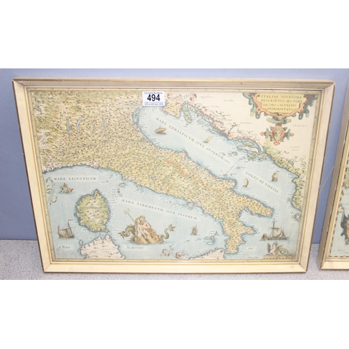 494 - 2 vintage reproduction maps of Greece and Italy, approx 54cm x 40cm