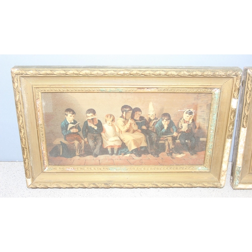 495 - After Thomas Webster, RA (1800-1886): 2 antique companion prints in frames of the original oil paint... 