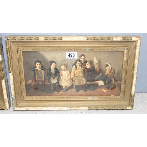 495 - After Thomas Webster, RA (1800-1886): 2 antique companion prints in frames of the original oil paint... 