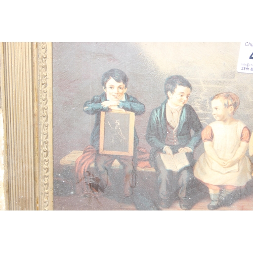 495 - After Thomas Webster, RA (1800-1886): 2 antique companion prints in frames of the original oil paint... 