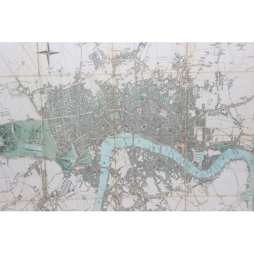 498 - Large reproduction map of Edward Mogg's 1806 map of London, in glazed frame, approx 134cm x 92cm