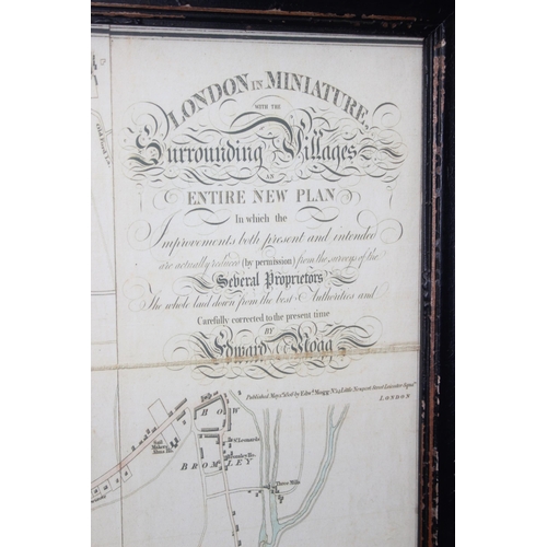 498 - Large reproduction map of Edward Mogg's 1806 map of London, in glazed frame, approx 134cm x 92cm