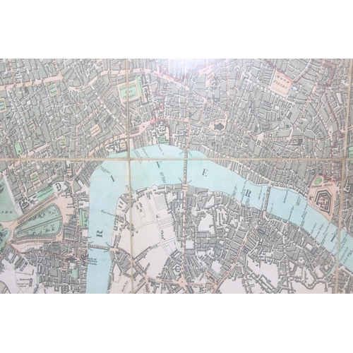 498 - Large reproduction map of Edward Mogg's 1806 map of London, in glazed frame, approx 134cm x 92cm