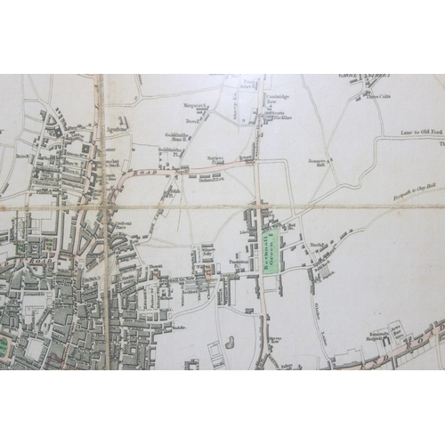 498 - Large reproduction map of Edward Mogg's 1806 map of London, in glazed frame, approx 134cm x 92cm