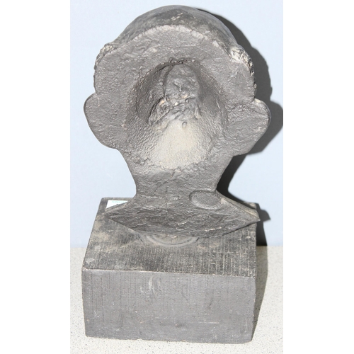 499F - A vintage bronzed plaster sculpture of a male bust, unsigned, on square wooden base, approx 35cm tal... 