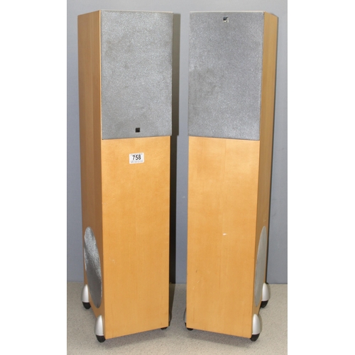 758 - A pair of KEF Coda 90 floorstanding speakers recommended for use with a 10-125W amplifier, approx 22... 