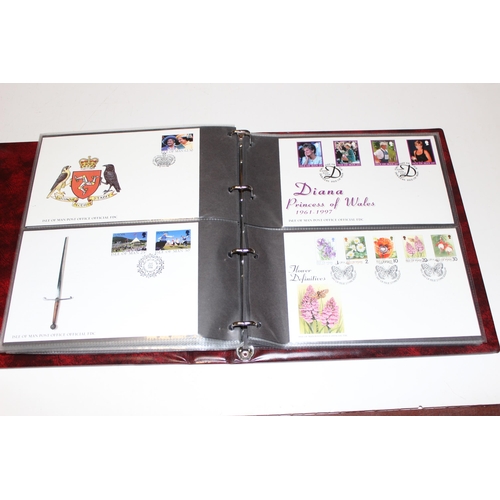 532 - Stamps - Isle of Man First Day Covers in 3 burgundy Stanley Gibbons albums, 1993-1996, 1997-2003 & 2... 