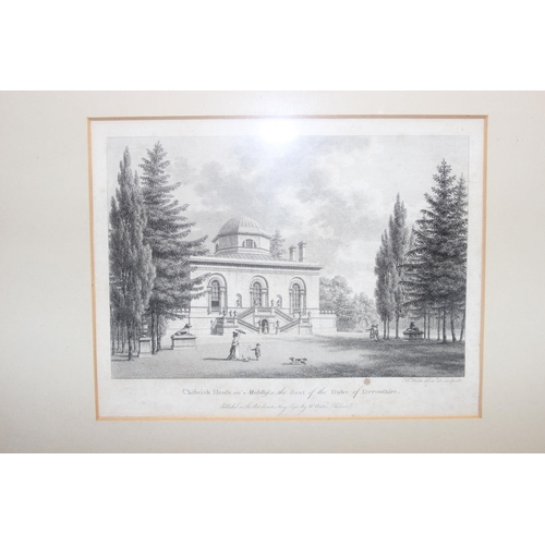 499G - Pair of antique prints depicting scenes of Chiswick house in Middlesex by W. Watts dated 1781 & 1783... 